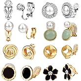 Hicdaw 8 Pairs Clip On Earrings for Women Non Pierced Earrings Rose Flower CZ Pearl Twist Knot Jewelry Clip on Earrings Sets Hypoallergenic Earrings for Women