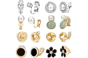 Hicdaw 8 Pairs Clip On Earrings for Women Non Pierced Earrings Rose Flower CZ Pearl Twist Knot Jewelry Clip on Earrings Sets Hypoallergenic Earrings for Women