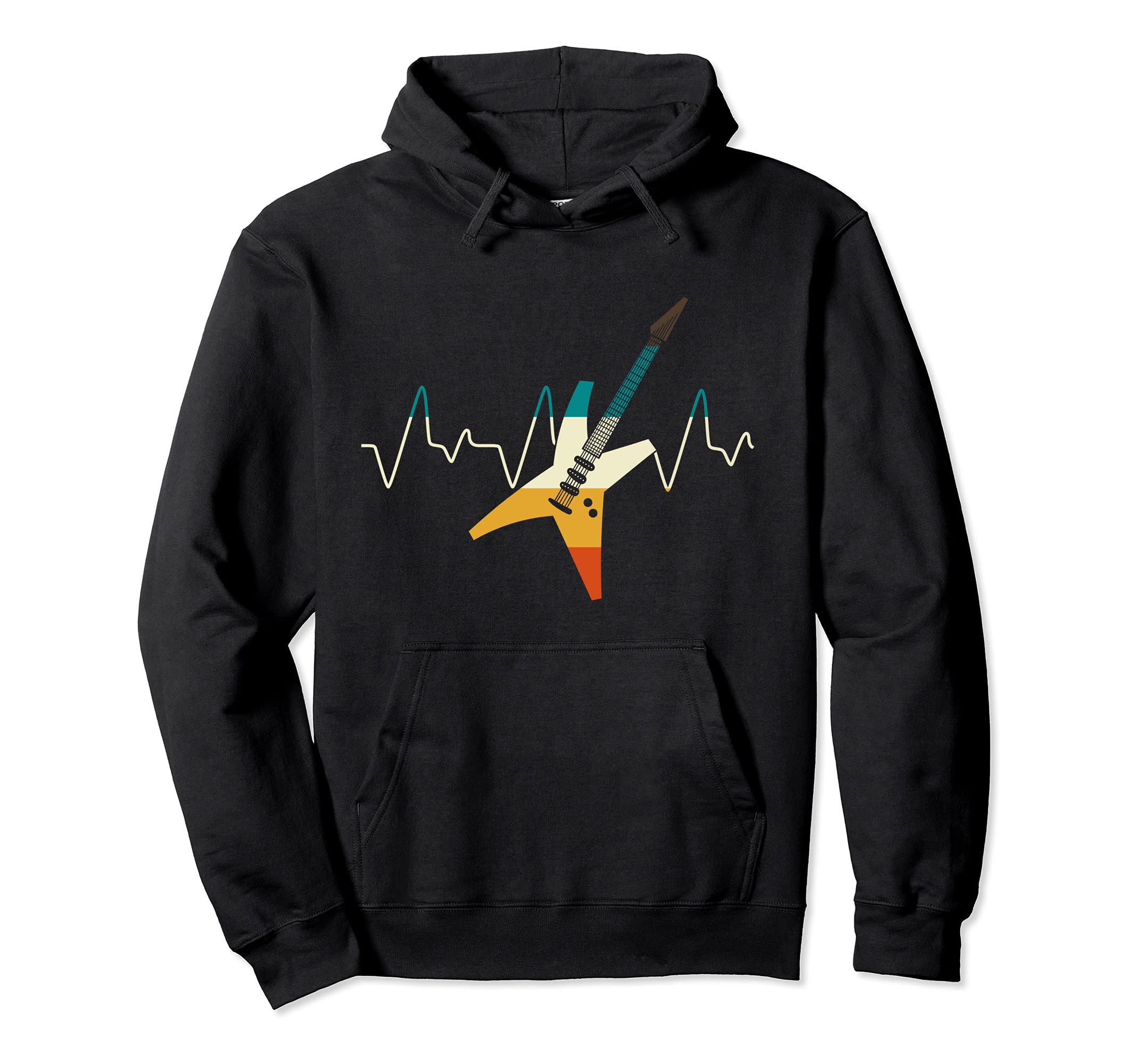 Guitarist Heartbeat Musician Electric Guitar Retro Guitar Pullover Hoodie