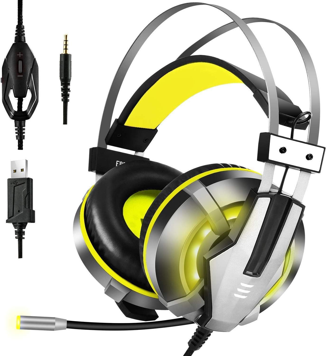 EKSA Stereo Gaming Headset for PS4, PC, Xbox One Controller, Noise Cancelling over Ear Headphones with Mic, LED Light, Bass Surround, Soft Memory Earmuffs for Laptop Mac Nintendo Switch Games