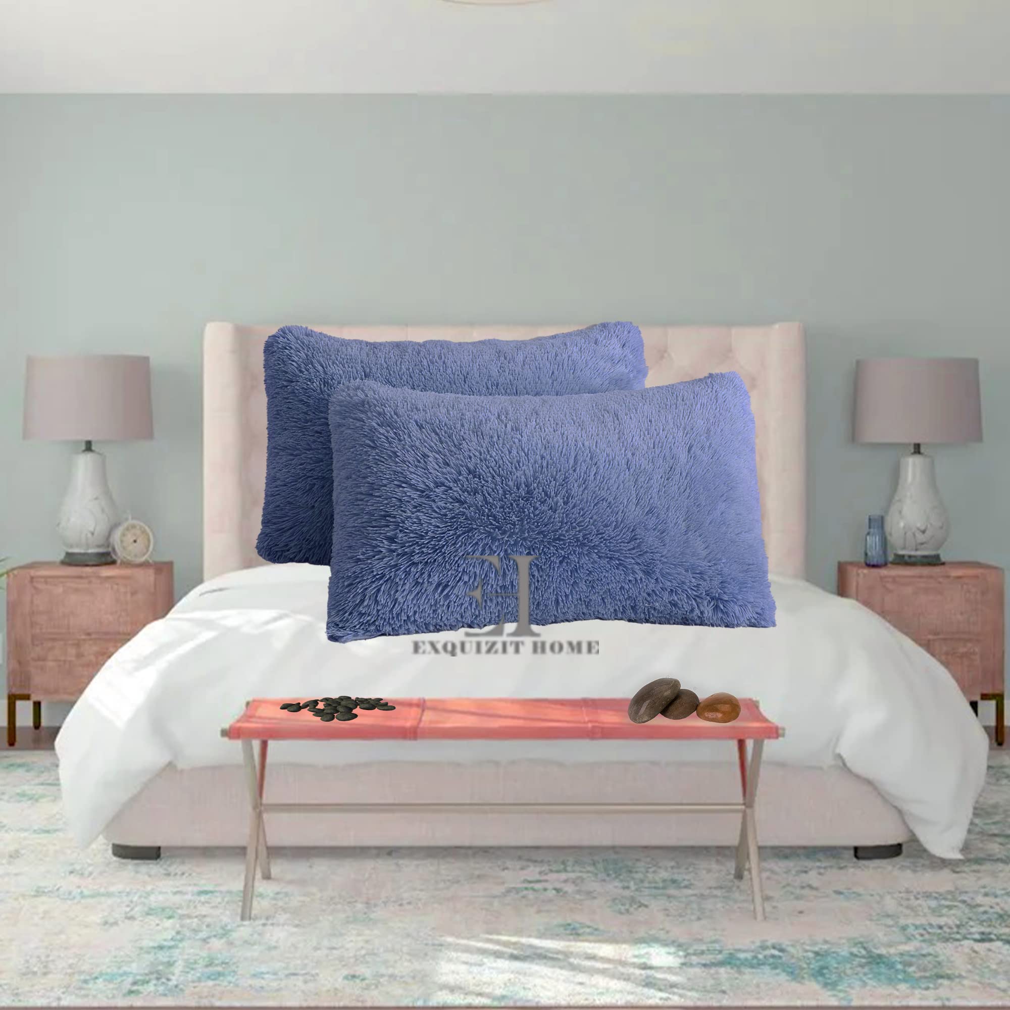 EXQUIZIT HOME® Hug & Snug Teddy Cuddles Pillowcase Pair – Super Soft Fluffy Fleece Pillow Covers | Warm & Cosy Winter Teddy Pillowcases | 100% Polyester | Standard Size 50×75cm (Denim)