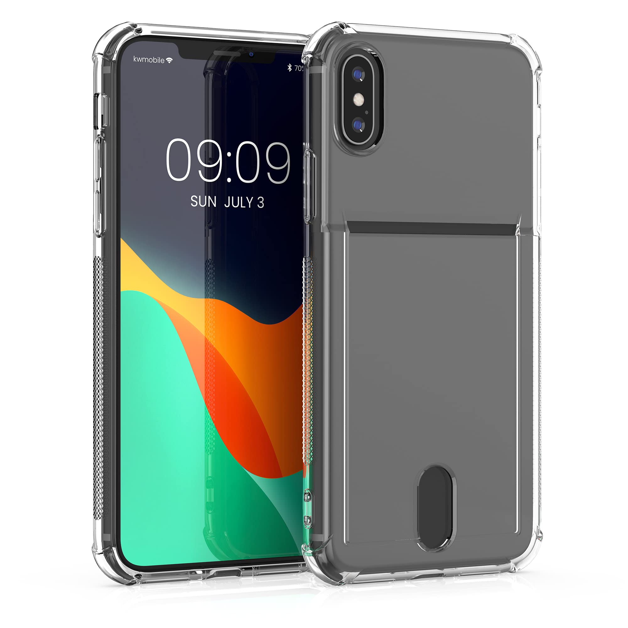 kwmobile Crystal TPU Case Compatible with Apple iPhone X/XS - Protective Phone Case with ID Card Slot Holder - Transparent