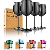 UNISWEET Stainless Steel Wine Glasses Set of 4 Unbreakable Wine Glass 18 oz Unique Metal Wine Goblets for Outdoor, Travel, Camping, Pool, Ideal Gift for Wine Lovers (Mirror-Black)