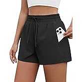 PINSPARK Womens Athletic Shorts High Waisted Running Shorts 2 in 1 Drawstring Quick Dry Gym Shorts with Zipper Pockets