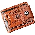 YOFAN Men Bill Wallet PU Leather Credit Card Photo Holder Bifold Billfold (Brown, 100 Dollar)