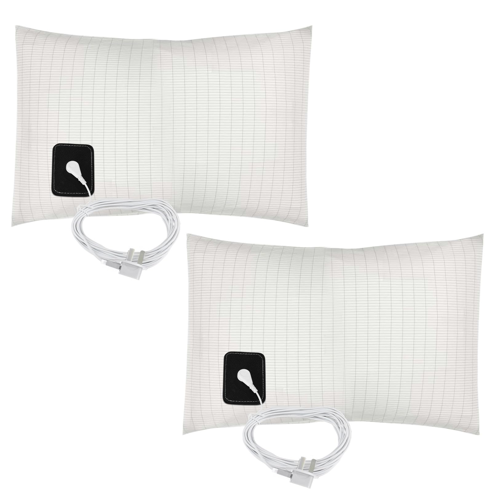 ConBlom Earthing Grounding Pillowcase with 5m UK Plug Cord, Regular UK Size, 90% Cotton Thread, 10% Delicate Silver Thread - Grounding Features for Better Sleep (2, White)