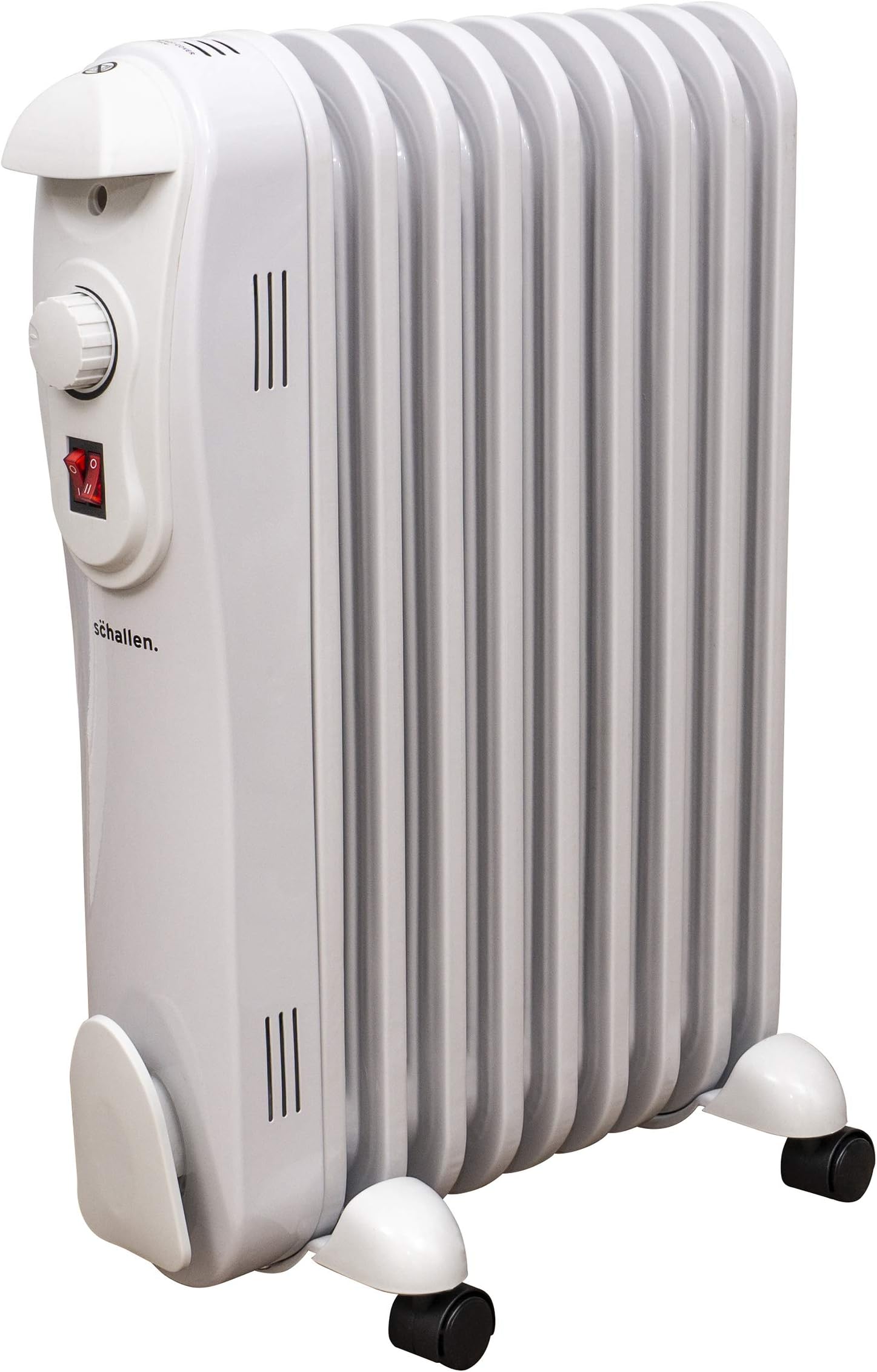 Schallen 2000W 9 Fin Portable Electric Slim Oil Filled Radiator Heater with Adjustable Temperature Thermostat, 3 Heat Settings & Safety Cut Off - 2Kw White