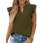 Zenlonr Womens Summer Tops 2025 Casual V Neck Ruffle Cap Sleeve Blouse Shirts Solid Color Tunic Tops