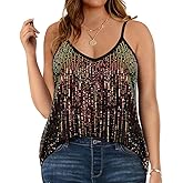 TIYOMI Plus Size Tank Tops for Women Sexy V Neck Strappy Sequin Sparkle Shimmer Camisole Glitter Party Sleeveless Tops