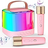 TAEMVV Mini Karaoke Machine for Kids with 2 Wireless Microphones, Portable Bluetooth Speaker & LED Lights, Birthday Gift Toy for Girls and Boys Ages 3–12+ (Pink)