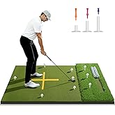 5.2x4ft & 6x4ft 21mm-45mm Dual-Turf Golf Mat with Ball Tray, Thickened Golf Hitting Mat with 9 Hitting Holes, Alignment Aid Practice Mat for Hitting, Driving Chipping, Swinging, Gifts for Men/Dad/Him
