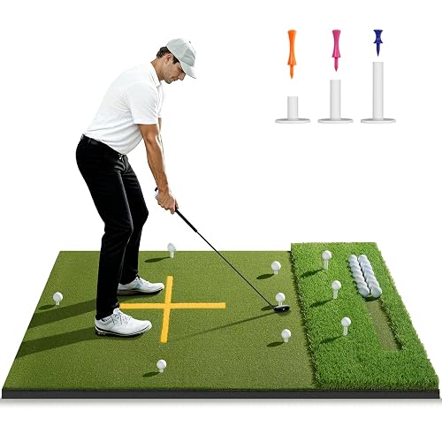 Dual Function Foot Mat 5.2x4ft & 6x4ft 21mm-45mm Dual-Turf Golf Mat with Ball Tray, Thickened ...