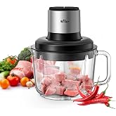 Bear Food Processor, 400W Electric Food Chopper with Handheld Glass Bowl | No-Hole 4 Bi-level Stainless Steel Blades, Easy Cleaning, 8 Cup/2 L,2 Speeds for meat/vegetables/baby food preparation