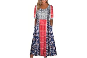 OIOLOYJM Bohemian Dress for Women Plus Size Boho Mid Length Maxi Emily Charm Peasant Spring Summer Dresses for Women 2024