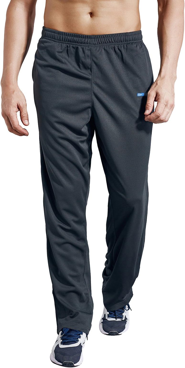 Men's Sweatpants with Zipper Pockets Open Bottom Athletic Pants for Jogging, Workout, Gym, Running, Training