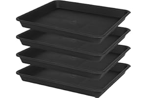 VUWEZ 4 Pack Plant Saucer Tray Rectangular, Plant Saucers for Indoors, Heavy Sturdy Plastic Plant Drainage Trays, Plant Drip Trays for Pots, Seed Starter Growing Tray (11 x 9 inch, Black)