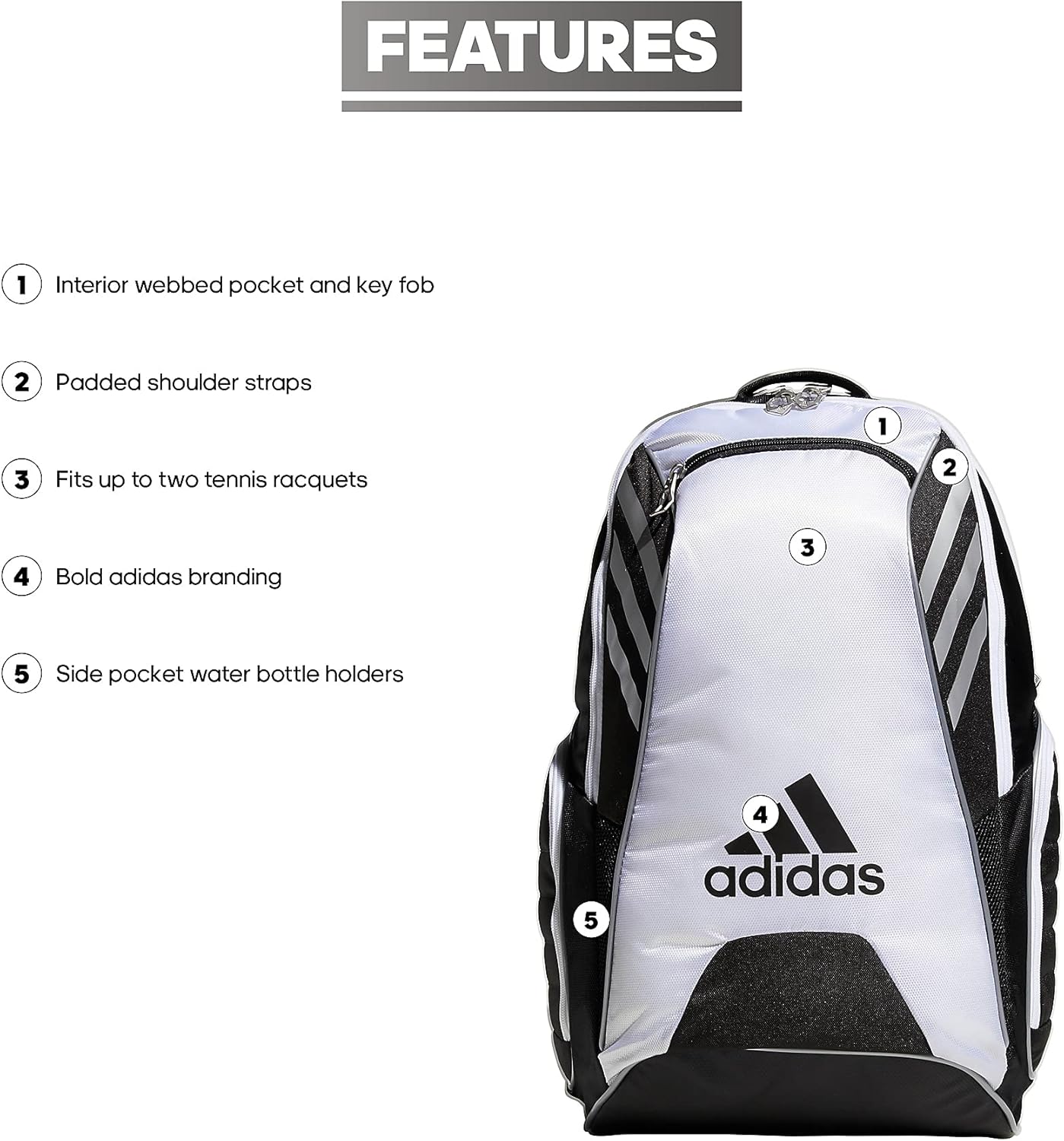 adidas Unisex Tour Tennis 12 Racquet Bag, Black/White/Silver, ONE SIZE : Clothing