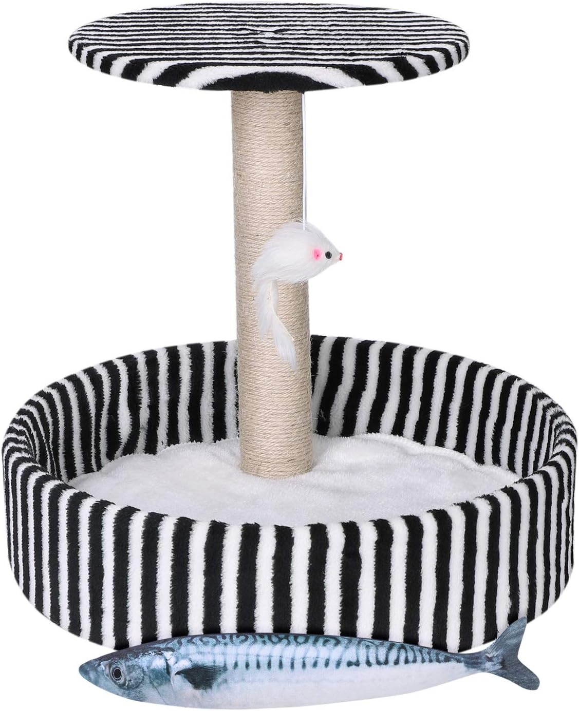 LONTG Cat Scratching Post Cat Activity Centre Cat Tree Climbing Tower Cat Furniture Play House with Cat Bed Scratcher Perch Dangling Ball Hanging Teaser Mouse Cat Kicker Fish Toys Gift For Kittens - Image 3