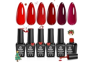 BEETLES GEL POLISH Beetles Red Gel Polish Set - 6 Colors Burgundy Red Gel Nail Polish Popular Shimmer Red-Obsession Collection Nails Art Design Soak Off Uv LED Nail Kit Minicure DIY Home Christmas Nails Set