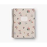 RIFLE PAPER CO. Ditsy Dahlia Spiral Notebook, Full-Color Illustrated Softcover with Gold Foil Accents, 150 Ruled Perforated Pages, 6.25" W x 8.5" L, Pocket Folders for Storage