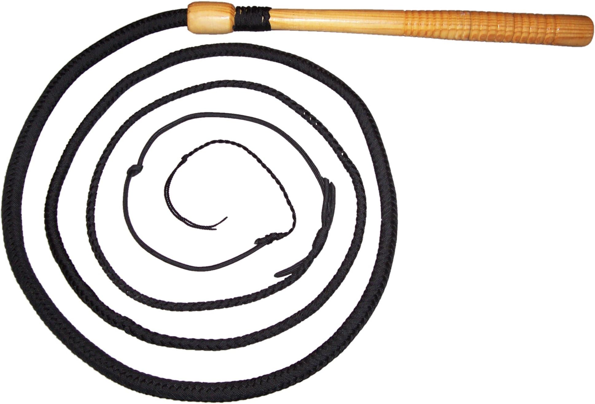 8 Foot Long 14 Plait BLACK NYLON SHOT LOADED COW WHIP with wood handle Real Bullwhip Bull Whips SKU# SNY85