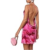 WDIRARA Women's Tie Dye One Shoulder Sleeveless Dress Draped Backless Mini Dresses