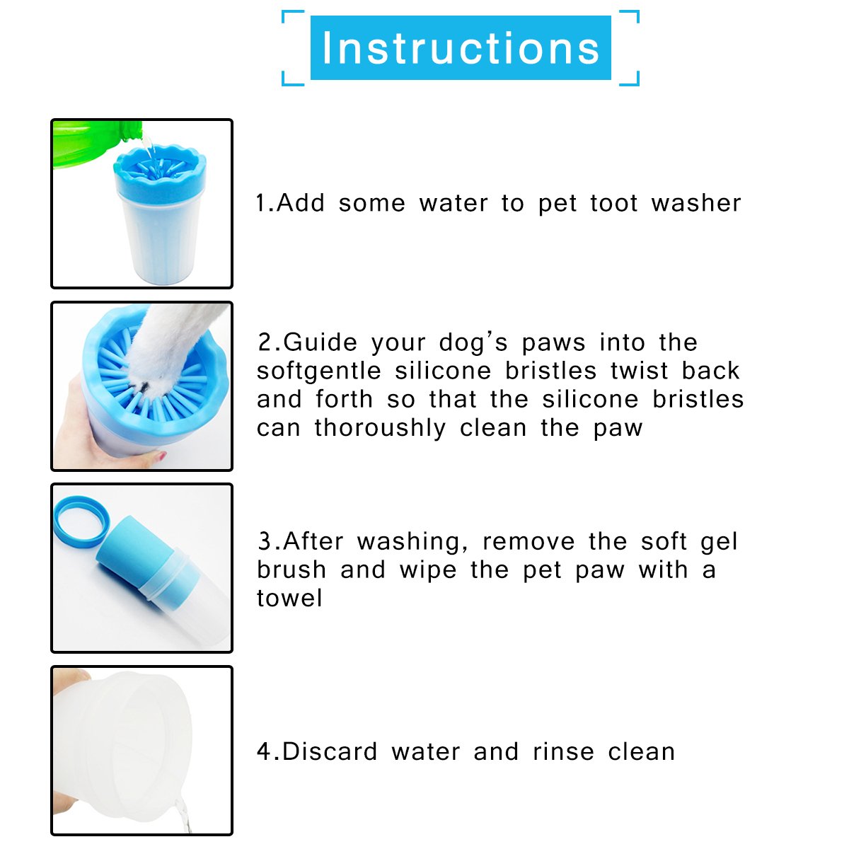 Pulitore per animali domestici, pulitore per cani portatile. Tazza di detergente per piedi per cani e gatti in silicone - blu