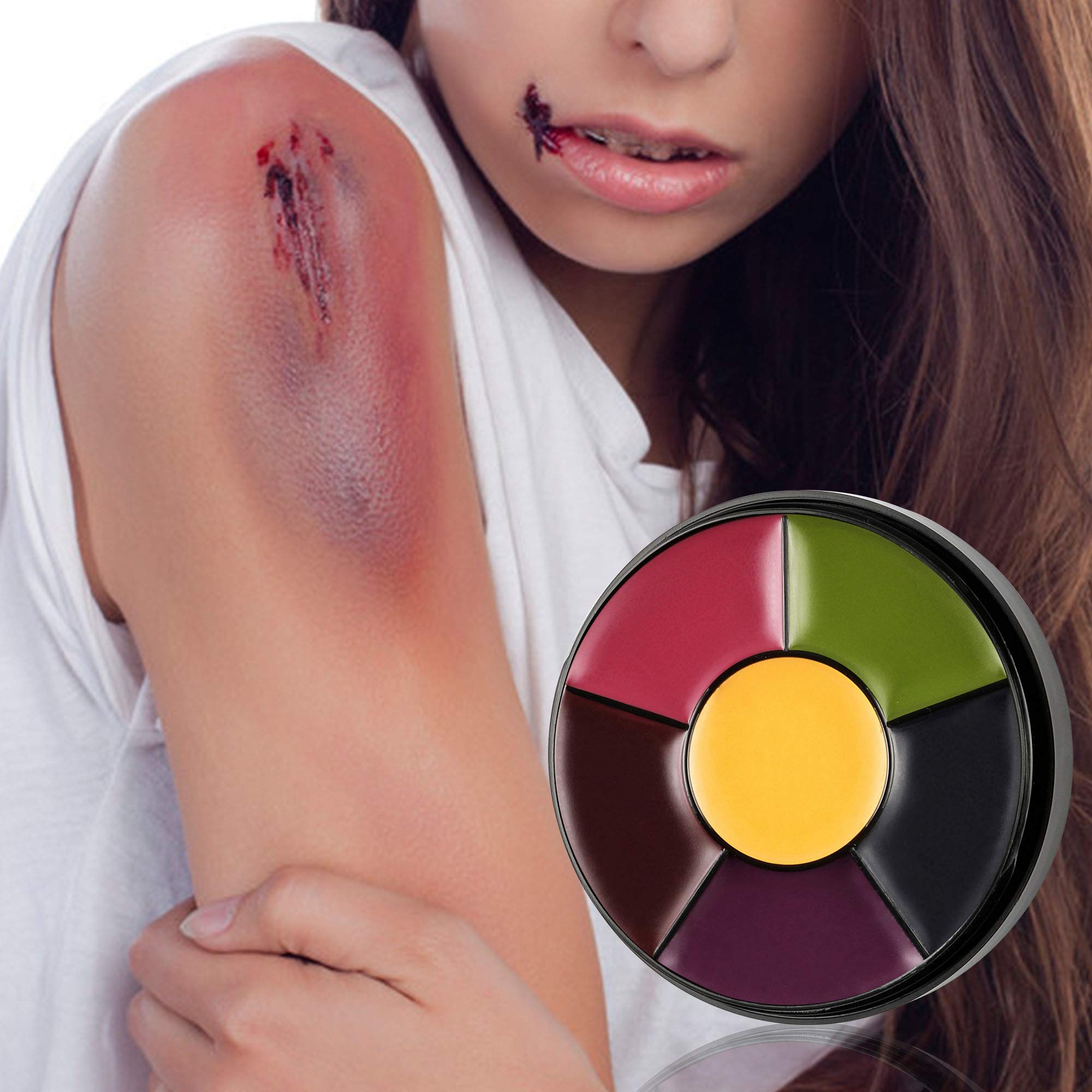 Special Effects Sfx Makeup Kit Professional Scar Wax Set 6 Color Bruise Wheel Makeup Kit Face Body Paint Oil with Sponges, Fake Scab Blood, Spatula Tool