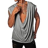 PASLTER Mens Tank Tops Sleeveless T Shirts Deep V Neck Loose Casual Summer Beach Basic Tank Shirts