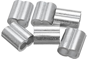 uxcell 3/8"(10mm) Aluminum Crimping Loop Sleeve, Double Hole Cable Ferrule for Wire Rope, Silver 6Pcs