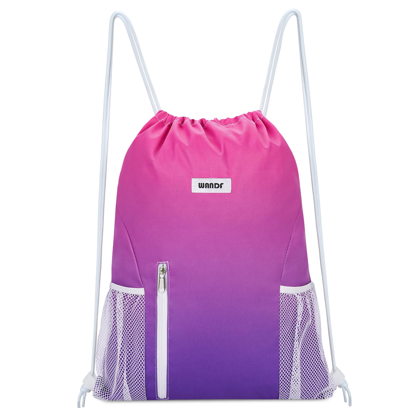 WANDF Drawstring Backpack Sports Gym Sackpack with Mesh Pockets Water Resistant String Bag for Women Men Children (Rose Red) — image 1