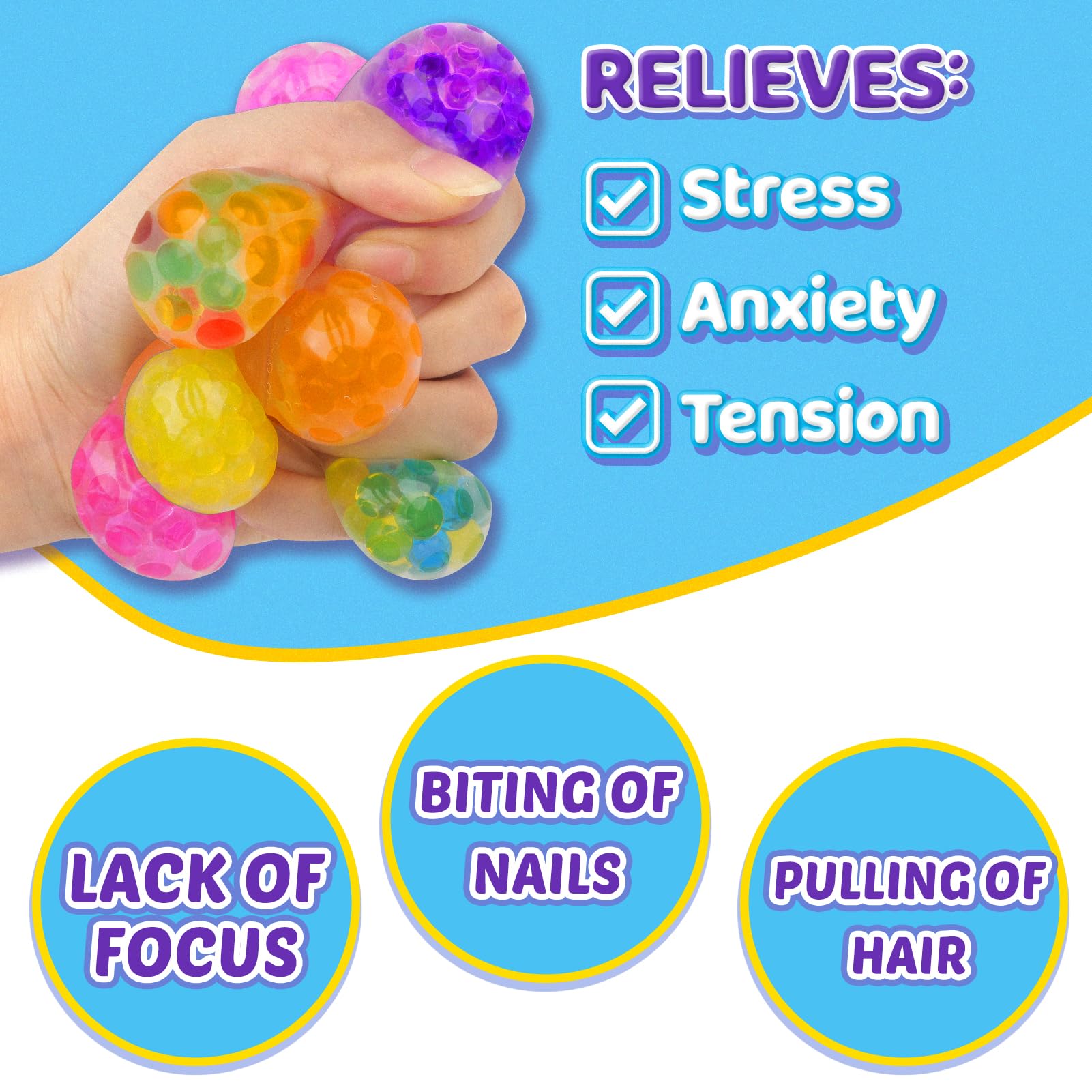 KLT Stress Balls Fidget Toys 100 Pack: Mini Squishy Ball Bulk Anxiety - Sensory Toys for Autism - Prize Box Toys