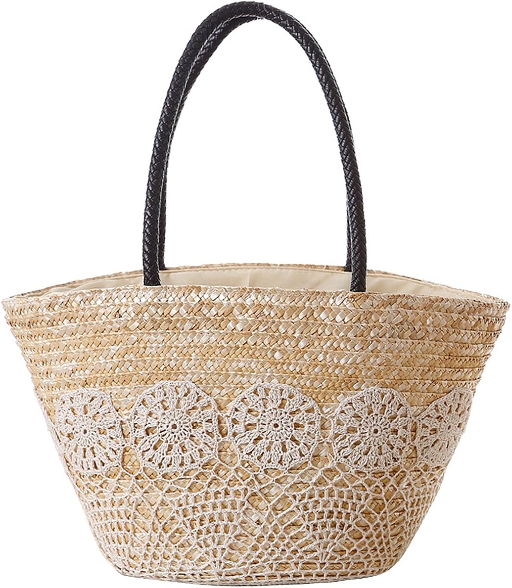 Womens Straw Handbag, JOSEKO Straw Shoulder Bag Purse for Beach Travel