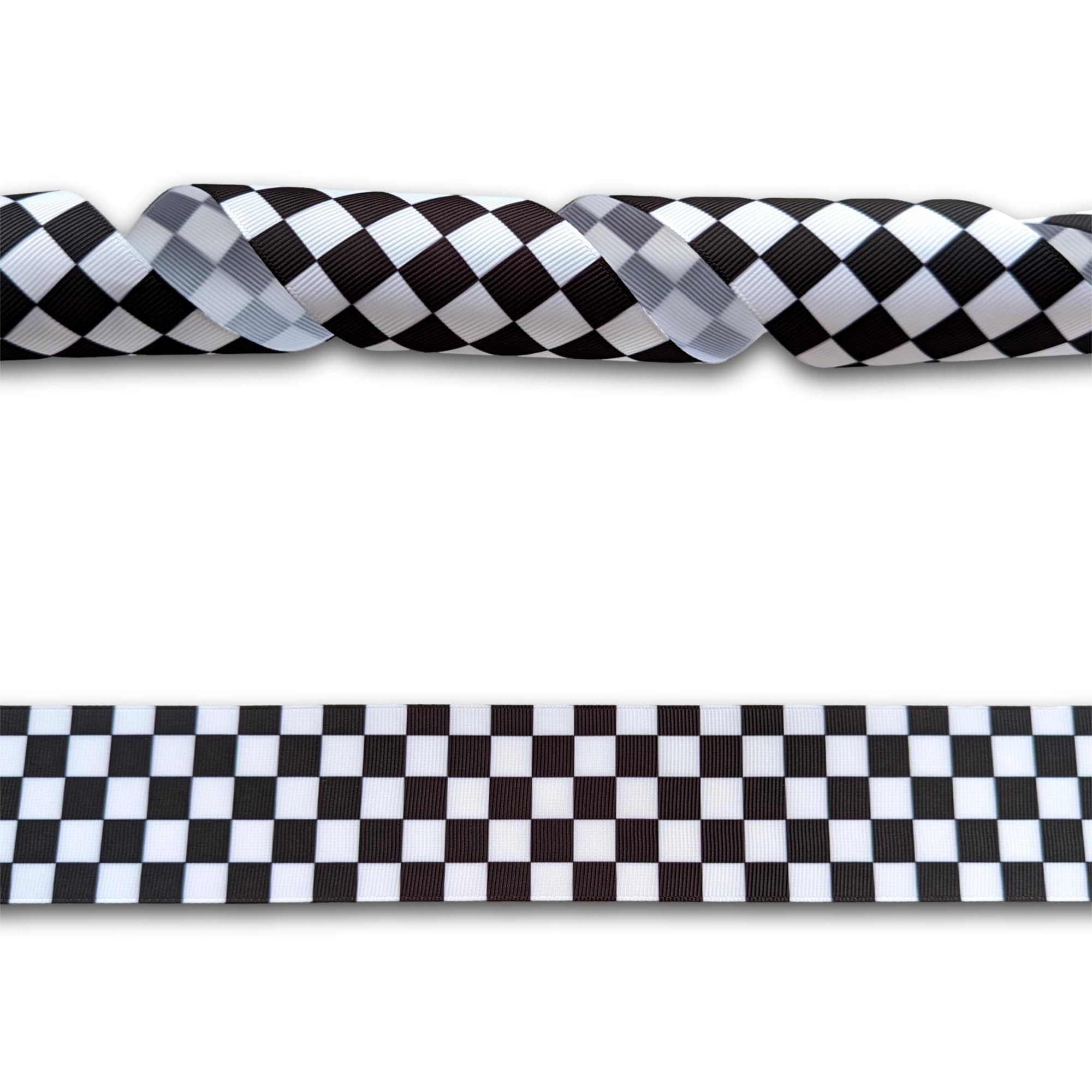 2 Yards (1.82 metres) Black & White Chequered Flag Check Grosgrain Ribbon 50mm Wide, Ideal for Craft Projects, Scrapbooking, DIY Hair Bows, Present Wrapping etc.