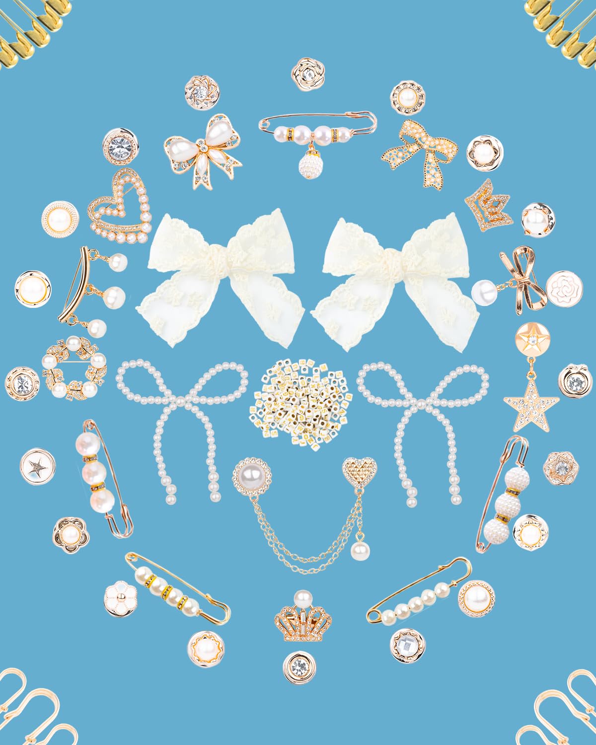 Deinduser Shoe Charms for Sneakers, Junk Socks Charms Kit for Women, Bling Junk Sneaker Charm Set, Gold Shoelace Charm with Pearl Bows and Letters