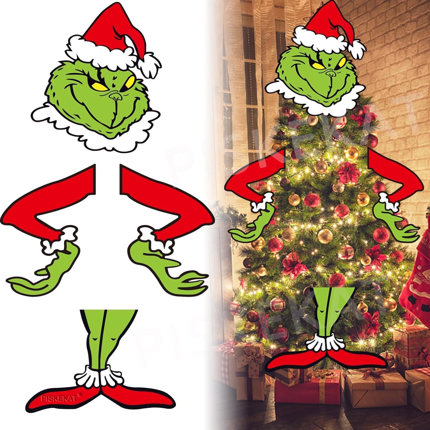 Tree Toppers - Large Grinchs Christmas Tree Decorations, Whoville Christmas Tree Topper, Grinchs Christmas Decorations for Christmas Tree Xmas Party Supplies, Home Holiday Christmas Party Decorations