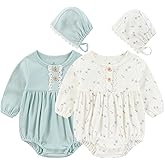 Ruliby Baby Girl Clothes Cotton Bubble Romper Floral Bodysuits Infant Outfit Set