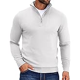 COOFANDY Mens Quarter Zip Pullover Quilted Pullover Casual Knit Long Sleeve Mock Neck Sweater Polo