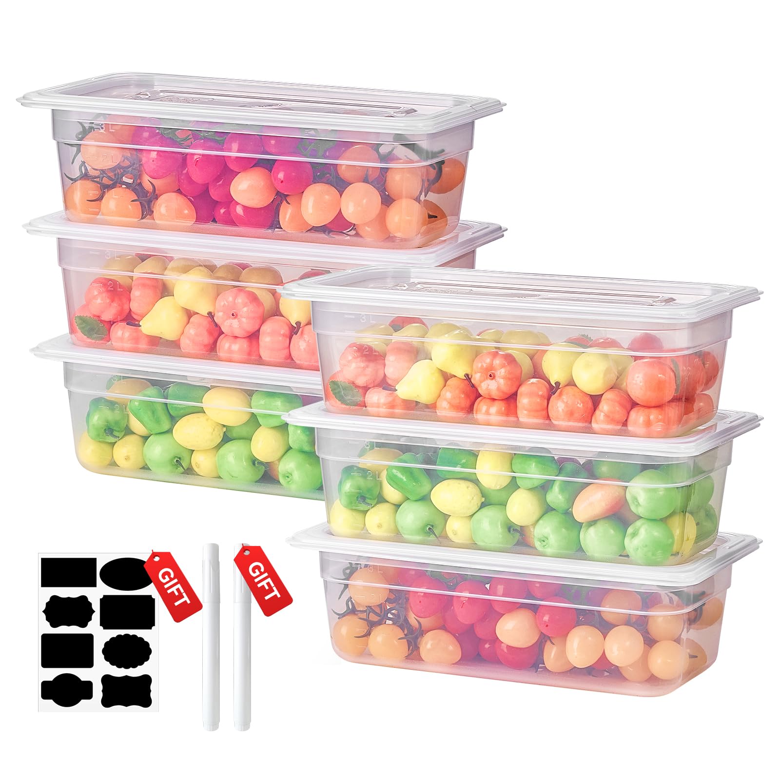 Photo 1 of 1/3 Size&4 Inch Translucent NSF Food Pan: 9 PCS[Total Seal] [Hot&Cold Resistant] Food Storage Containers with Lids, Topping Salad Bar Container (BPA-FREE)