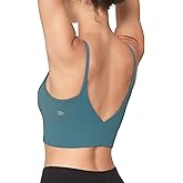 Yvette Adjustable Spaghetti Straps V Back Sports Bras for Women Light Support Padded Wireless Yoga Bra Cropped Tank Top,Blue,S
