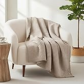 DaDa Bedding Elegant Fringed Cotton Quilted Throw Blanket - Luxurious Solid Soft Paisley Pattern, Cozy Lightweight Lap Throw, Perfect for Couch or Bed, Neutral Sandy Taupe Tan Beige, 50x60 Inches