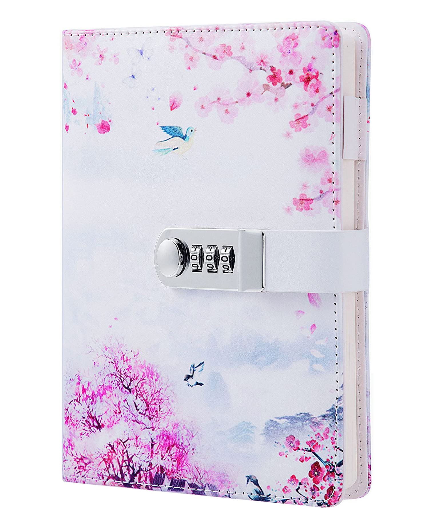 NectaRoy Lock Journal Lockable Diary, PU Leather Cover Writing Notebook with Combination Lock, Travel Journal with Lock, Girl's Diary with Pen Holder, Size 210x150mm