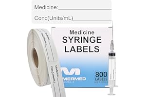 MERMED White Medicine Syringe Labels (Units/mL) - 800 Write-On Medication Stickers per Roll (12mm x 40mm / 0.5" x 1.5") in Dispense Box - Permanent Latex-Free Adhesive for Hospitals, Pharmacy & Vet Use