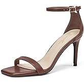 GENSHUO Women's Heeled Sandals Dressy Strappy Stiletto High Heels 3 Inch Square Open Toe Ankle Strap Buckle Sexy Prom Wedding Dress Shoes Ankle Wrap