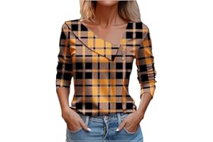 TAWOP Women Tops Spring 2024 Long Sleeve V Neck Loose Shirts Plaid Print Asymmetric Button Blouses Business Casual Tunic