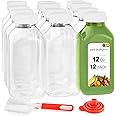 Juice Bottles with Caps for Juicing & Smoothies, Reusable Clear Empty Plastic Bottles with Caps, 12 Ounce Drink Containers for Mini Fridge, Juicer Shots, Small Water Bottles Bulk 12 oz (12 Pack)