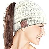 Bluetooth Beanie for Women, Ponytail Beanie Winter Music Hat, Knit Cap with Upgraded Bluetooth 5.0 Wireless Headphones, Uniqu