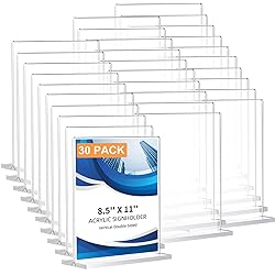 30 Pack Acrylic Sign Holder 8.5 x 11, Double-Sided