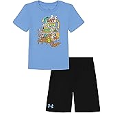 Under Armour Baby Boys' 2-Piece Short Sleeve T-Shirt and Shorts Set, Outdoor Collection, Carolina Blue Bait, 24M