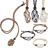 6PCS Adjustable Crystal Holder Necklace Cage and Bracelet Cord Holders, Empty Stone Necklaces Cord Hand-Woven Replacement Pendant Net Cages for Quartz Gemstone, DIY Jewelry Making(3 Colors)